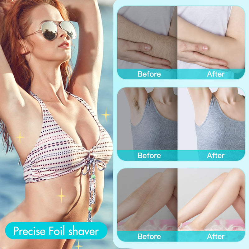 Bikini Trimmer for Women, 2 in 1 Electric Women Pubic Hair Trimmer, Portable Ladies Shaver with 2 Heads Waterproof Wet and Dry Use Bikini Trimmer