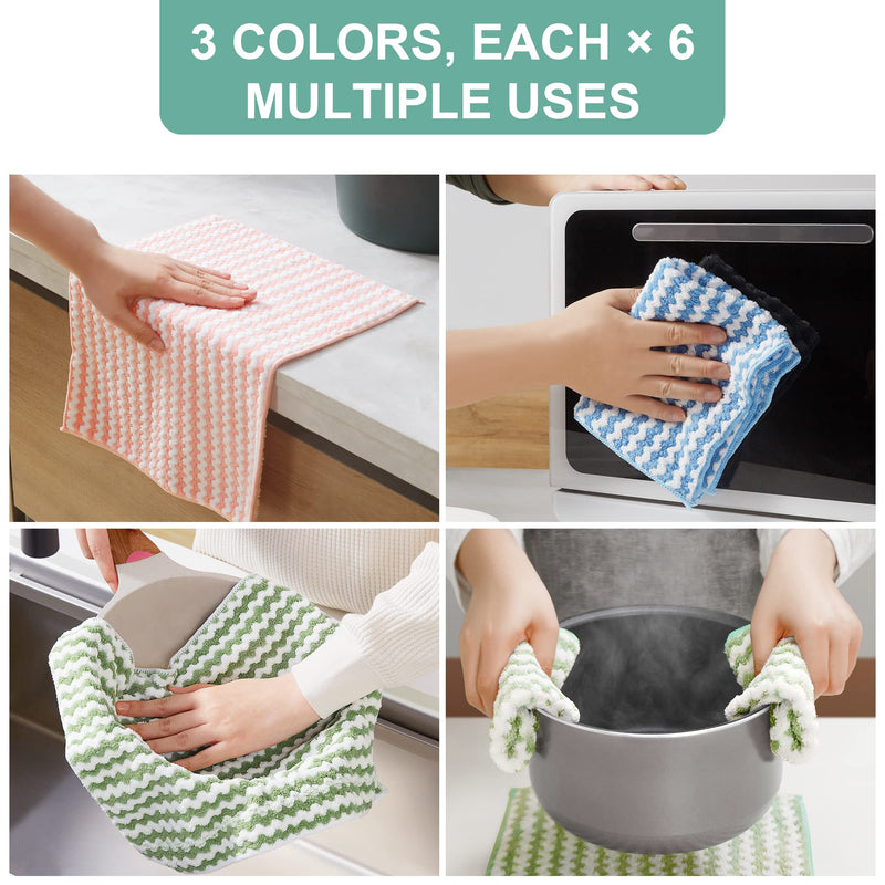 [Australia] - JOYMOOP Microfiber Cleaning Cloth, Kitchen Towels for Dish Drying Washing, Absorbent Streak Free Lint Free Rags for Cleaning, Reusable and Washable Towels-18 Pack,10"x10" 10"x10"-18pack Mixed [Pink+blue+green] 