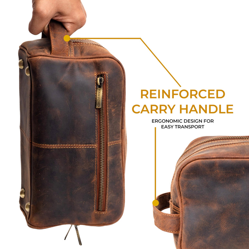 Full Grain Leather Toiletry Bag for Men & Women Travel Pouch, mens Shaving Kit travel bag Organizer with YKK Zipper, Spacious Bathroom Grooming Waterproof Lining dopp kits (Tan Brown) TAN BROWN 1