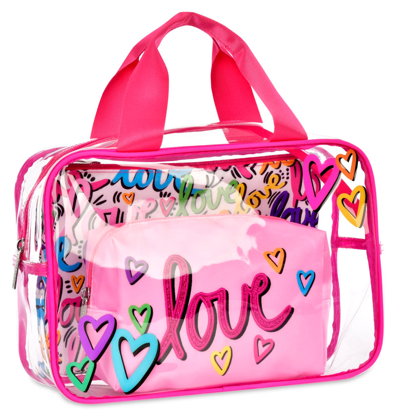 iscream + Corey Paige 3-Piece Large, Medium and Small Bag Set for Toiletry and Cosmetic Storage and Travel - Love Letters