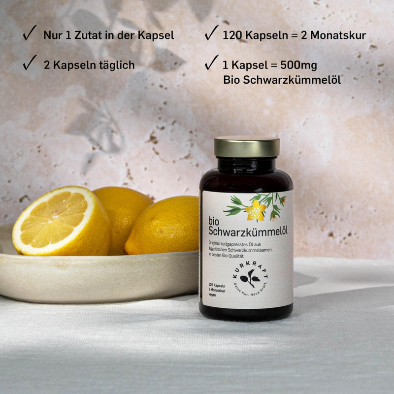 [Australia] - Kurkraft® organic black cumin oil - 2 months - 1000mg per daily dose - 500mg linoleic acid - vegan capsules - Egyptian - cold pressed - naturally produced in Germany 