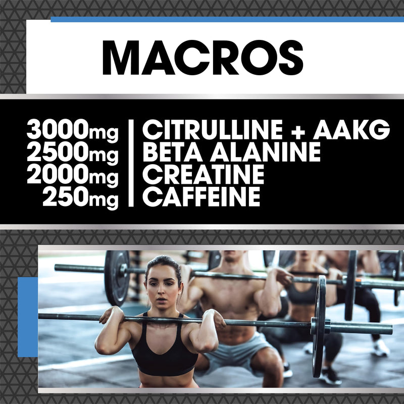 Protein Dynamix - Dynamo Pre Workout - High Intensity Performance - Blue Raspberry - 3000mg Citrulline + AAKG • 2500mg Beta Alanine • 2000mg Creatine • 250mg Caffeine • 200g (Pack of 2) 20 Servings (Pack of 2)