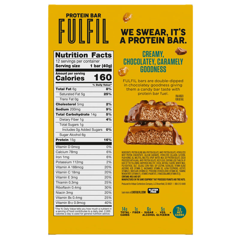 [Australia] - FULFIL Protein Snack Bars, Chocolate Salted Caramel Flavored, Gluten Free with 15g Protein, Pantry Staples, 12 Count 1.41 Ounce (Pack of 12) 