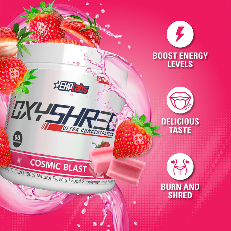EHPlabs OxyShred Thermogenic Pre Workout Powder & Shredding Supplement - Clinically Proven Pre Workout Powder with L Glutamine & Acetyl L Carnitine, Energy Boost Drink - Cosmic Blast, 60 Servings