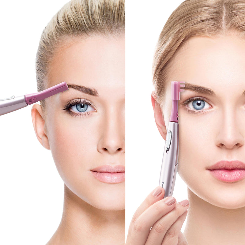 Panasonic Women’s Facial Hair Remover and Eyebrow Trimmer with Pivoting Head, Includes 2 Gentle Blades for Brow and Face and 2 Eyebrow Trim Attachments, Battery-Operated – ES2113PC Pink 5 Piece Set