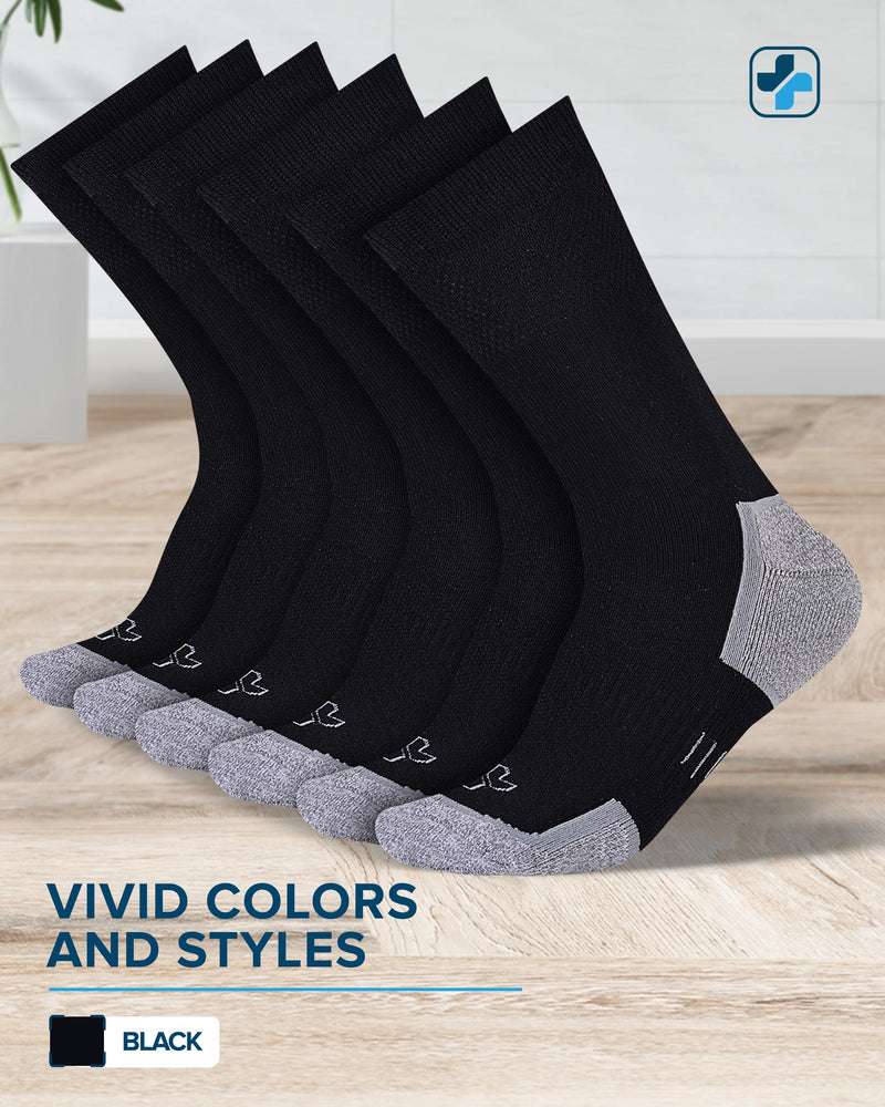 [Australia] - Doctor's Select Bamboo Viscose Black Diabetic Socks for Men - 6 Pairs Crew Stretch Top Mens Diabetic Socks Black - 6 Pairs Large 