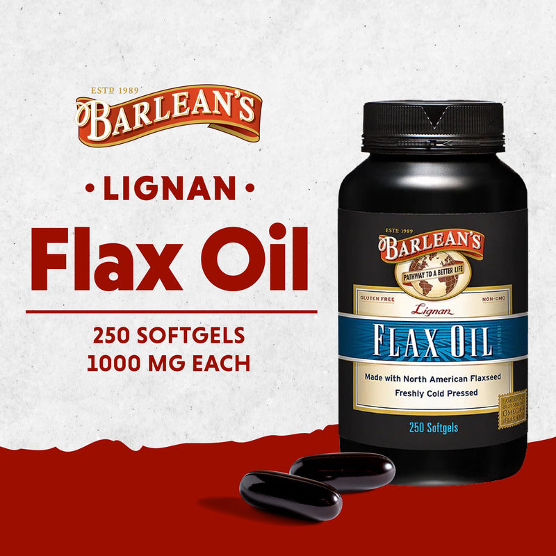 [Australia] - Barlean's Lignan Flaxseed Oil Softgels, Cold-Pressed Flax Seed Supplement with 1,550 mg ALA Omega-3 Fatty Acids for Joint & Heart Health, 1000mg, 250 ct 250 Count (Pack of 1) 