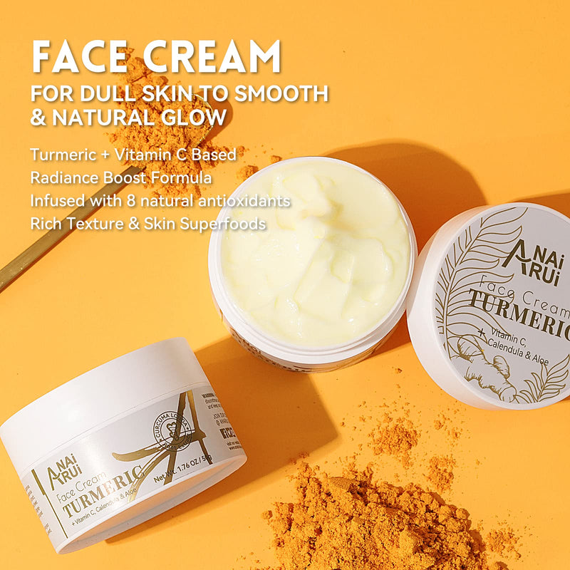 ANAI RUI Turmeric Face Cream with Vitamin C, 1.76 OZ | Facial Moisturizer for Hydrating, Firming, Tightening Skin, Turmeric Vitamin C Cream for Dark Spots, Dry Skin