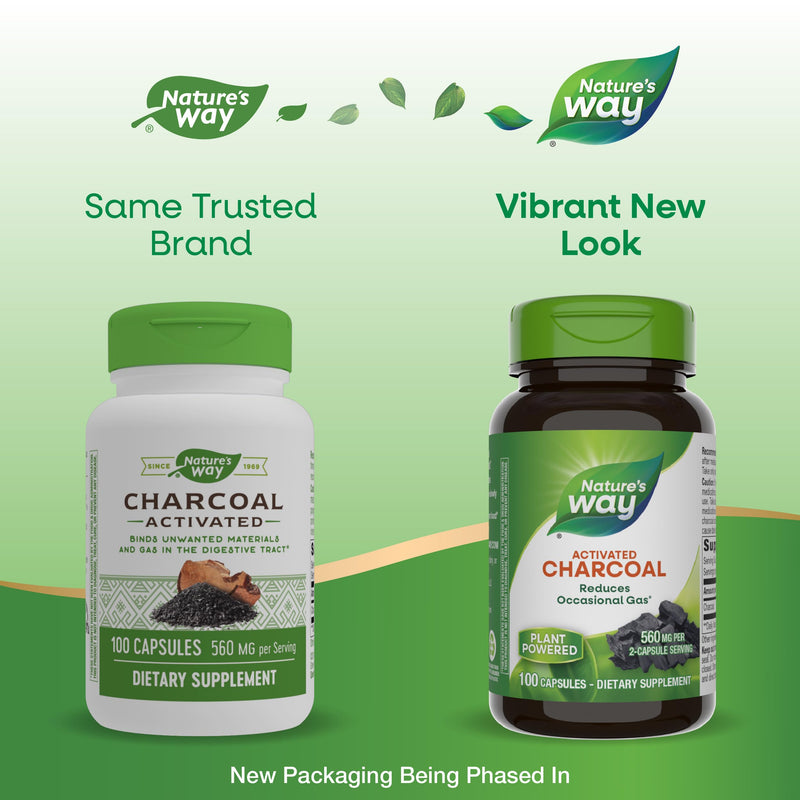 [Australia] - Nature's Way Activated Charcoal, Binds Unwanted Materials and Gas in the Digestive Tract*, 560 mg per 2-Capsule Serving, 100 Capsules (Packaging May Vary) 100 Count (Pack of 1) 