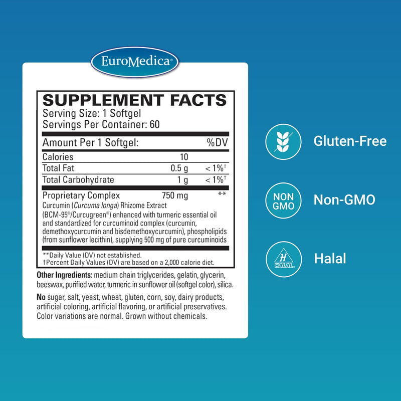 [Australia] - EuroMedica CuraPro - Antioxidant Supplement for Brain & Cardiovascular Health Support - Herbal Supplement with Curcumin - Dietary Immune Support Supplement - 60 Softgels 