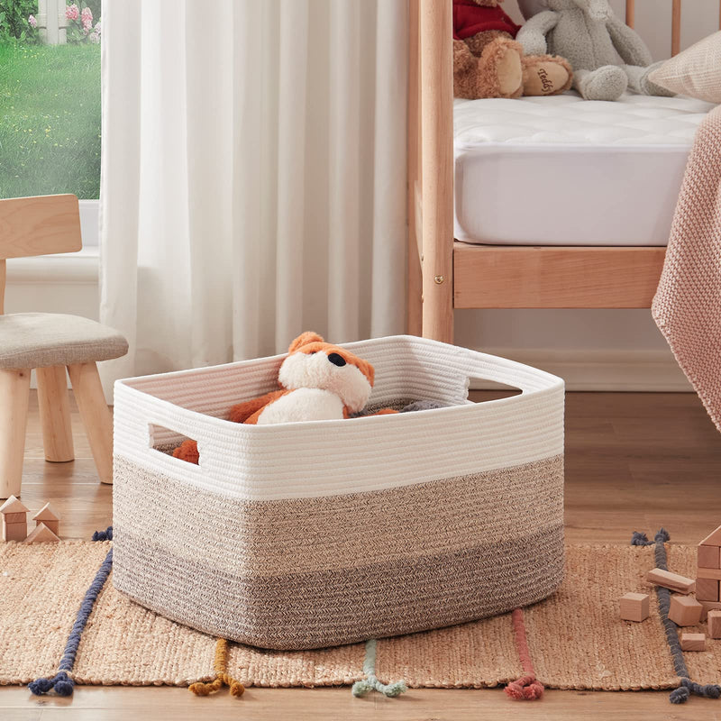 [Australia] - OIAHOMY Cotton Rope Basket, Rectangle Woven Baskets for Storage, Nursery Blanket Basket Living Room, Toy Basket With Handle, Baskets for Organizing-18”x14”x12”-Gradient Yellow Gradient Yellow 