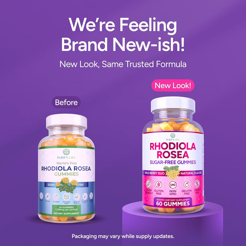 [Australia] - Sugar-Free Rhodiola Rosea Gummies (1500mg/Serving) Adaptogenic Rhodiola Rosea Supplement & Cortisol Blocker for Performance, Stamina, Mood & Motivation - Non-GMO, 60 Vegan Chews, No Capsules or Pills 