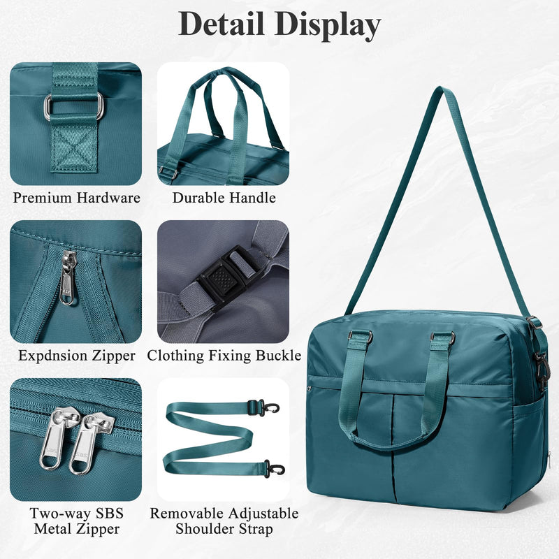 Expandable Personal Item Travel Duffle Bag Weekender Bag for Women Men, Overnight Hospital Carry On Bag with Toiletry Bag for Airplanes Travel Business Trips Sport, Peacock Blue