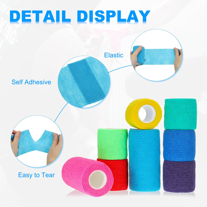 PATIKIL 1"/2"/3"/4" Self Adhesive Bandage Wrap, 16 Pcs 5 Yard Elastic Self Breathable Self Adherent Wrap Tape for Stretch Athletic Sports Wrist Ankle Outdoor Tape, Black