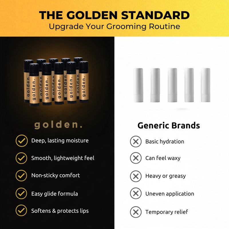 Golden Grooming Co. Lip Balm Set for Men - Soothing & Moisturizing Lip Balms for Dry, Cracked, Chapped Lips - Infused with Aloe Vera & Vitamin E - Vanilla Scent - Pack of 10