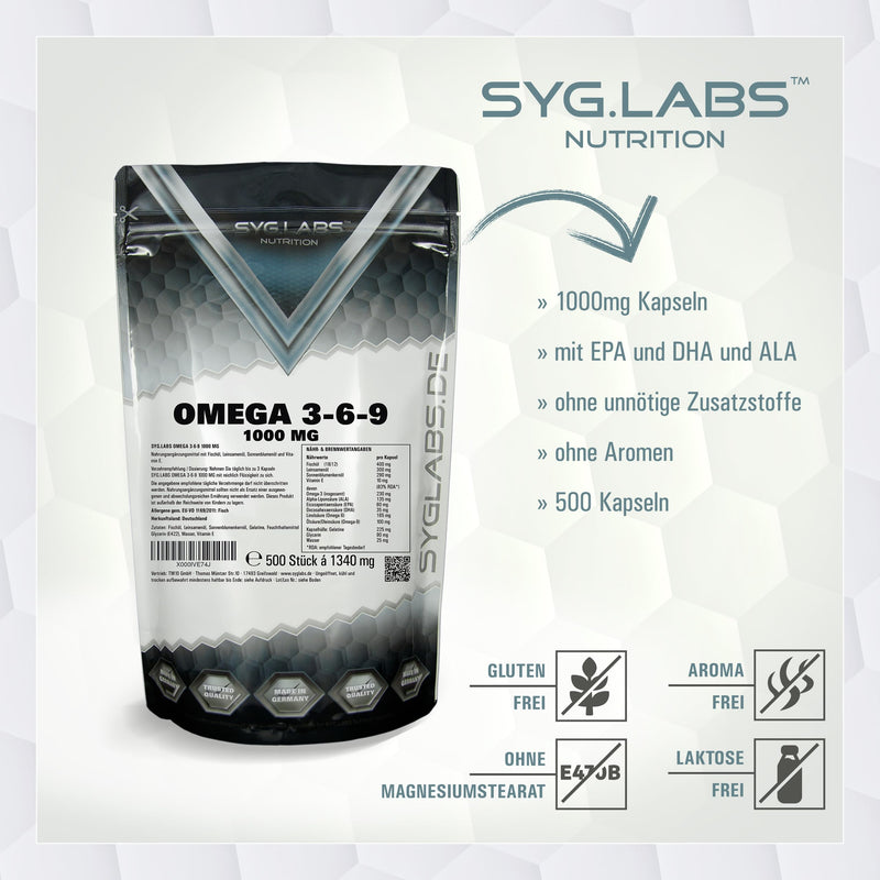 [Australia] - Syglabs Omega 3-6 - 9 1000mg high dose (+Vitamin E) - 500 capsules 500 pieces (pack of 1) single 