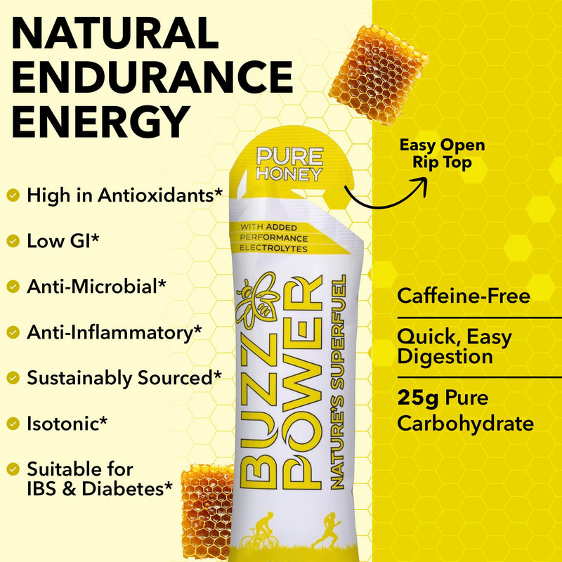 Organic Honey Energy Gels with Electrolytes (10 Pack). 25g Natural Carbohydrate from Glucose and Fructose for Running, Cycling, Team Sports and All Activities. 10