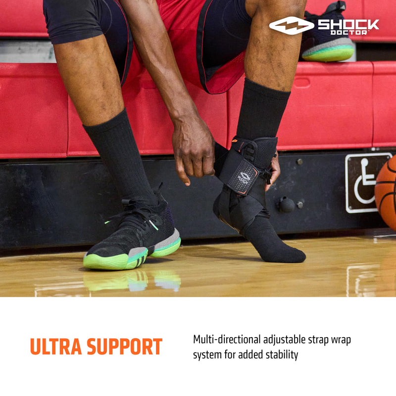 Shock Doctor Adult Ultra Wrap Lace Ankle Brace, Maximum Support, Adjustable Compression Black X-Large