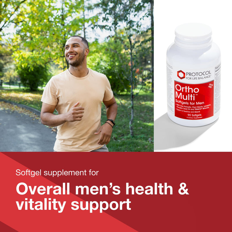PROTOCOL FOR LIFE BALANCE Ortho Multi for Men, Multivitamin, 90 Softgels | Multivitamin for Prostate Health*, with Saw Palmetto, Zinc, and CoQ10, Men Daily Multivitamin and Iron Free