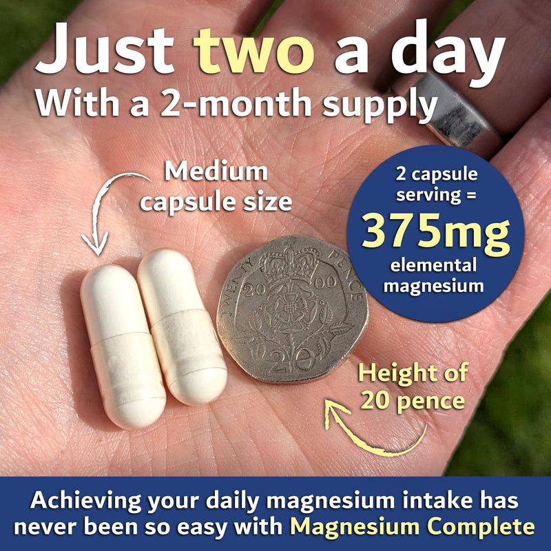 Magnesium Complete 8-in-1 | Pure 375mg Elemental Magnesium Per 2 Capsules (2-Month Supply) | No Stearates or Additives | 120 Vegan Capsules UK Made
