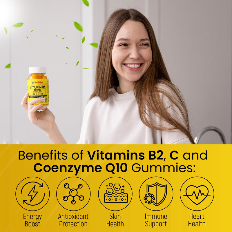 Vitamin B2 100mg Gummies for Adults and Kids - Riboflavin 100 mg Gummy - VIT B2 Supplements