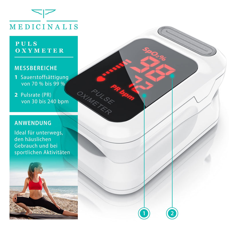 [Australia] - Medicinalis - Pulse oximeter finger - heart rate - SpO2 saturation - battery display - finger pulse oximeter - measurement of pulse and oxygen saturation on the finger - OLED display - alarm - one touch operation 
