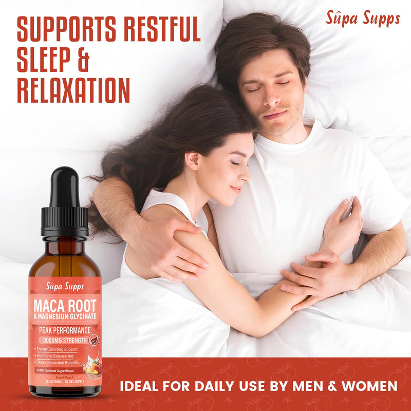 Maca Root & Magnesium Glycinate Liquid Drops 60ml - High Strength 2000mg Maca + 1000mg Magnesium per 2ml - Reduction of Tiredness & Fatigue, Normal Muscle Function, Nervous System Support