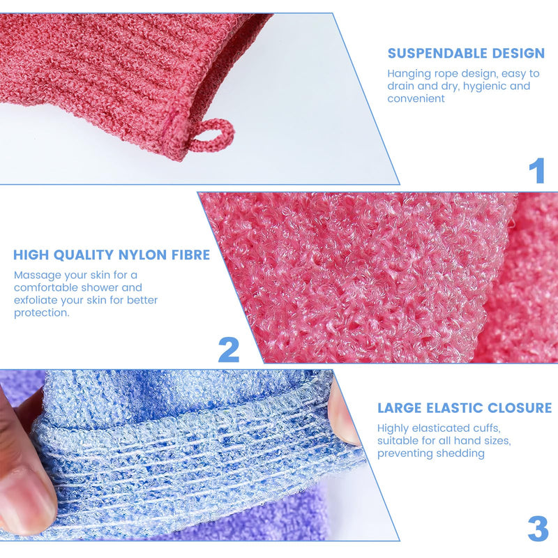 [Australia] - Pack of 2 peeling gloves, washing gloves, exfoliating gloves, body shower gloves, massage peeling gloves, gloves for body and face with hooks - red, 3 pieces 