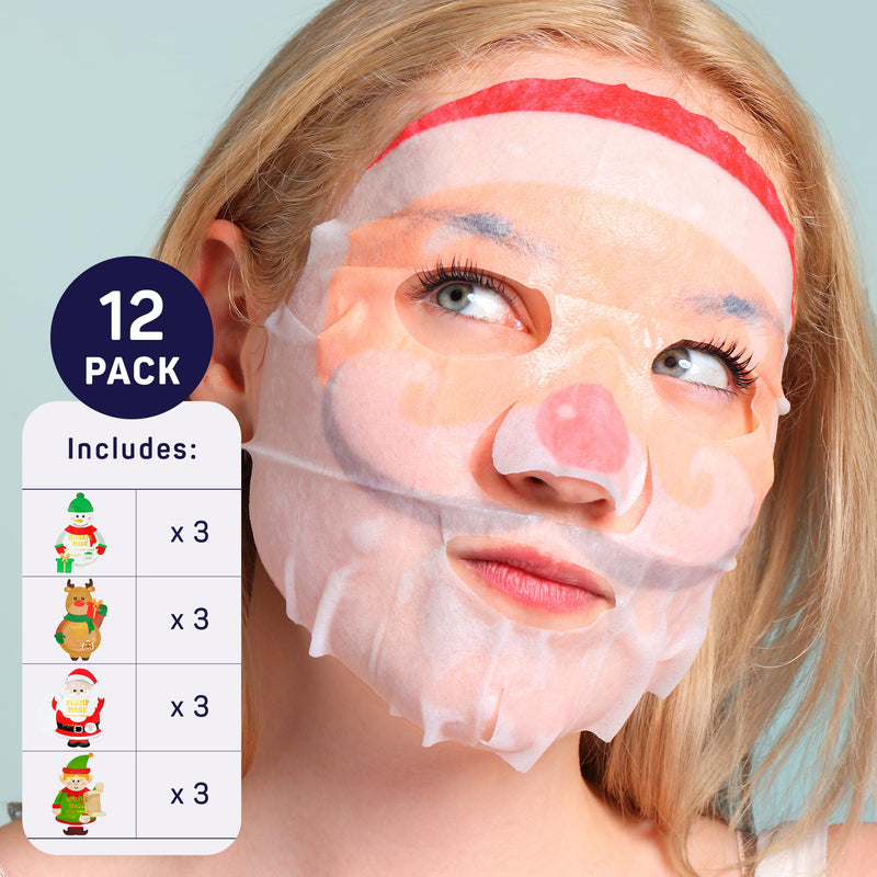 SpaLife Beauty Santa’s Workshop Christmas Face Mask Bundle | Korean Facial Masks | Hydrating, Soothing and Firming Sheet Mask Set | Christmas Face Masks for Women | Spa Party Favors | 12 Pack Santa's Workshop