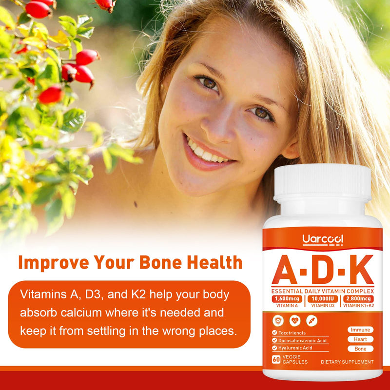 ADK Vitamin Supplement- Vitamin A, Vitamin D3 and Vitamin K, Superior Support for Bone Health, Immunity and Heart - 60 Softgels