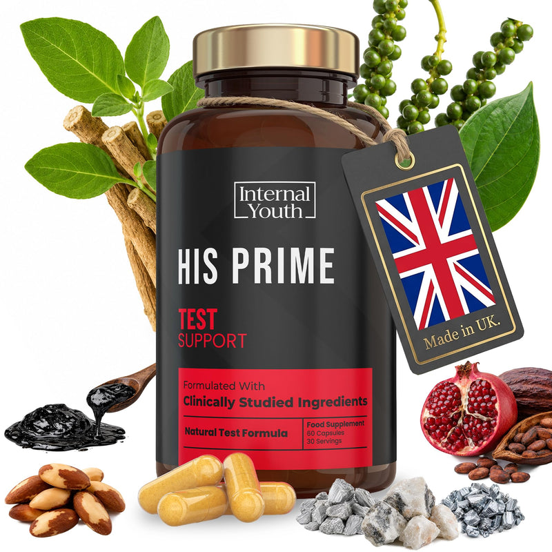 High Strength Testosterone Supplements for Men - Patented Tesnor®, Shilajit, Ashwagandha & Zinc - 9 Science-Backed Ingredients - 1430mg per Serving - Made in UK - 30-Day Supply - His Prime