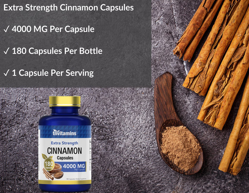 [Australia] - Cinnamon Capsules 4000 MG - 180 Capsules | Ceylon Cinnamon & Cassia Cinnamon Pills | Extra Strength Cinnamon Bark Extract | Cinnamon Complex AB6281 