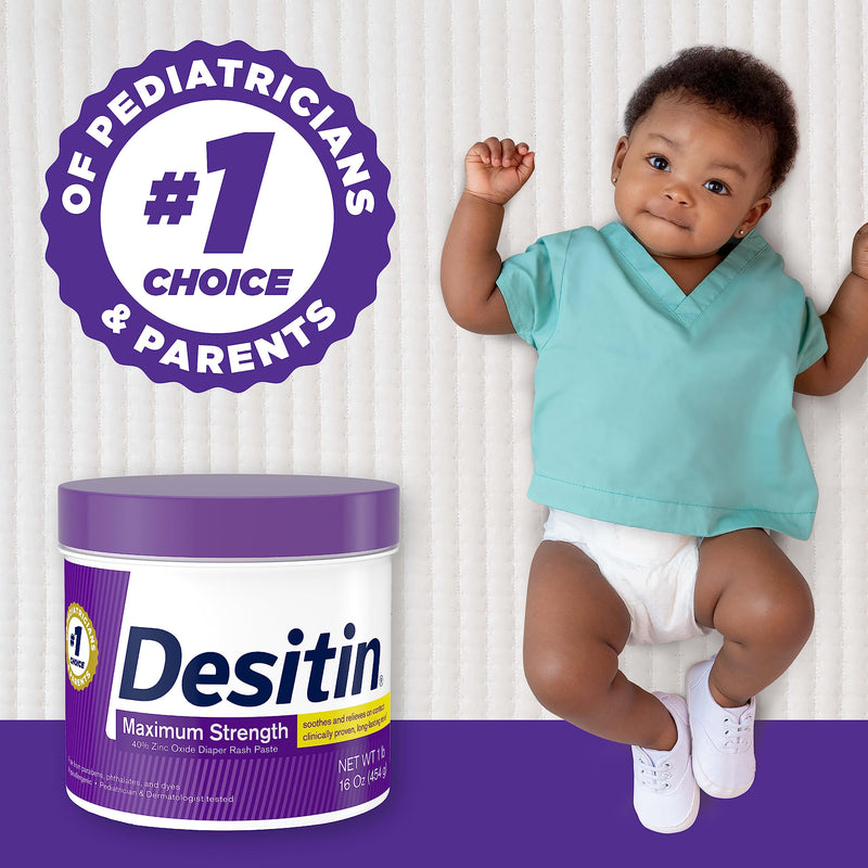 [Australia] - Desitin Maximum Strength Baby Diaper Rash Cream with 40% Zinc Oxide for Treatment, Relief & Prevention, Hypoallergenic, Phthalate- & Paraben-Free Paste, 16 oz 1 Pound (Pack of 1) 