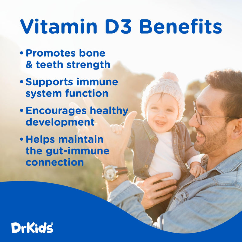 Dr. Kids Probiotic Vitamin D Drops - Supports Infant & Child Gut Health, Helps Reduce Gas, Colic & Fussiness, Baby Probiotic Drops with Vitamin D3, Pediatrician Recommended, Unflavored, 15ml