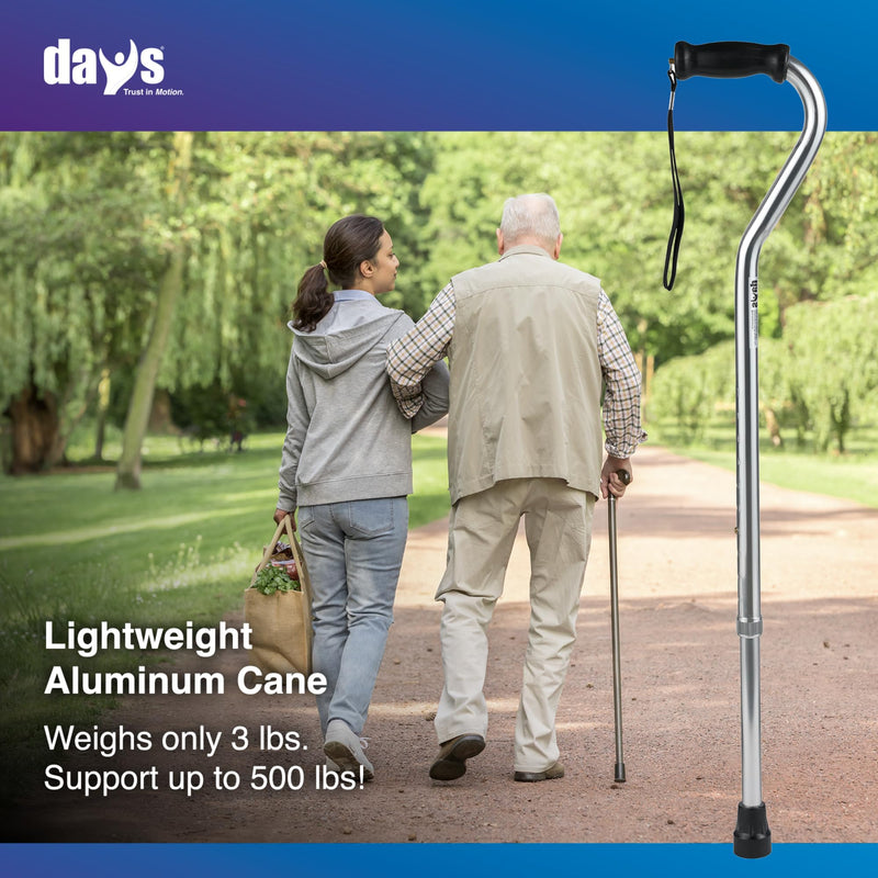 [Australia] - Days Standard Bariatric Offset Cane, Bariatric Cane with Rubber Tip, Heavy Duty Walking Cane for Weight Bearing, Limited Mobility Aid for Elderly, Tall & Heavy Adults, Silver with Black Handle Standard Cane 