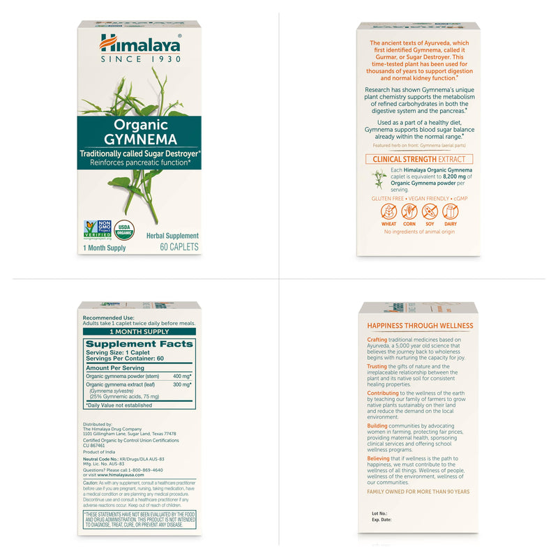 [Australia] - Himalaya Organic Gymnema Herbal Supplement USDA Certified Organic, Non-GMO, 700 mg, 60 Plant-Based Caplets, 60 Day Supply, 2 Pack 30 Count (Pack of 2) 