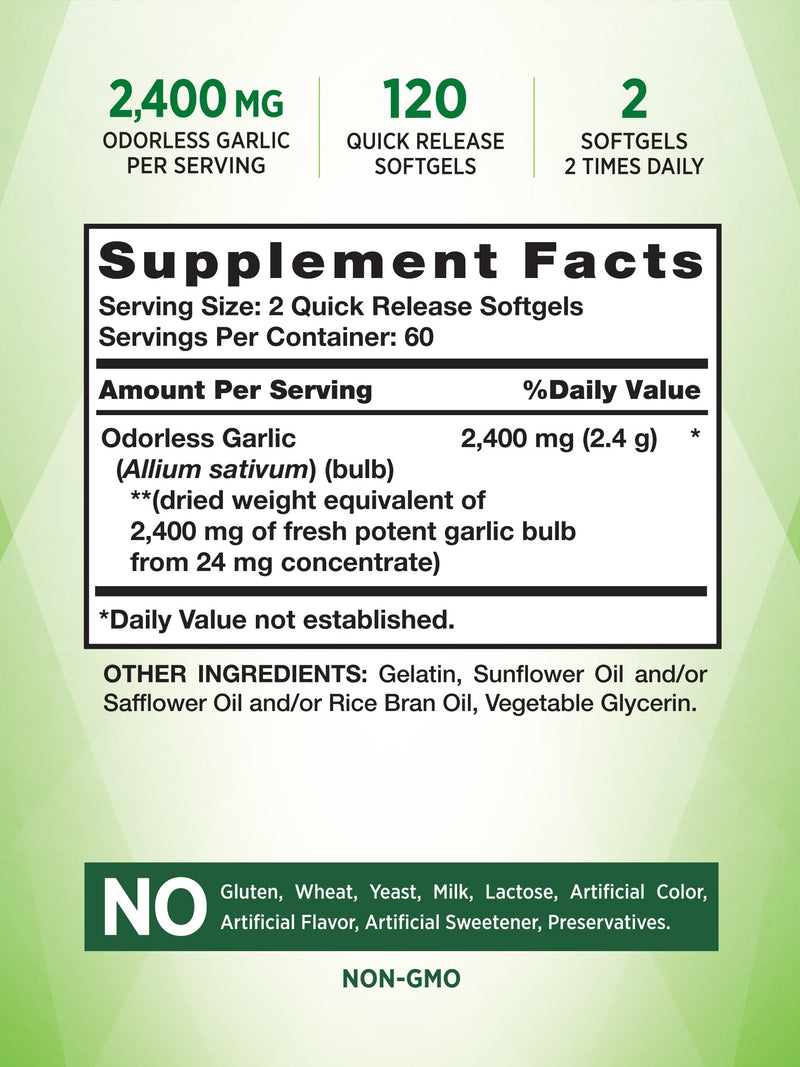[Australia] - Odorless Garlic 2400 mg | 120 Softgel Capsules | High Strength Extract Pills | Non-GMO, Gluten Free Supplement | by Nature's Truth 120 Count (Pack of 1) 
