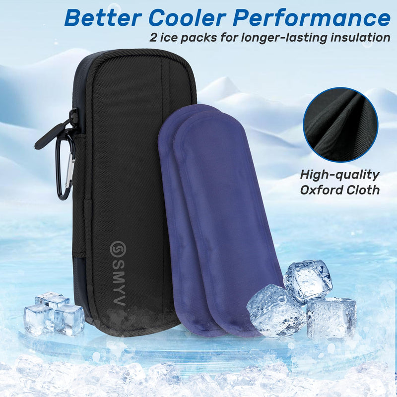 [Australia] - SMYV Insulin Cooler Travel Case with 2 TSA Approved Ice Packs, Medication Cooler for Diabetic Supplies, Compact for Travel and Daily Life (Black) Nylon Black 