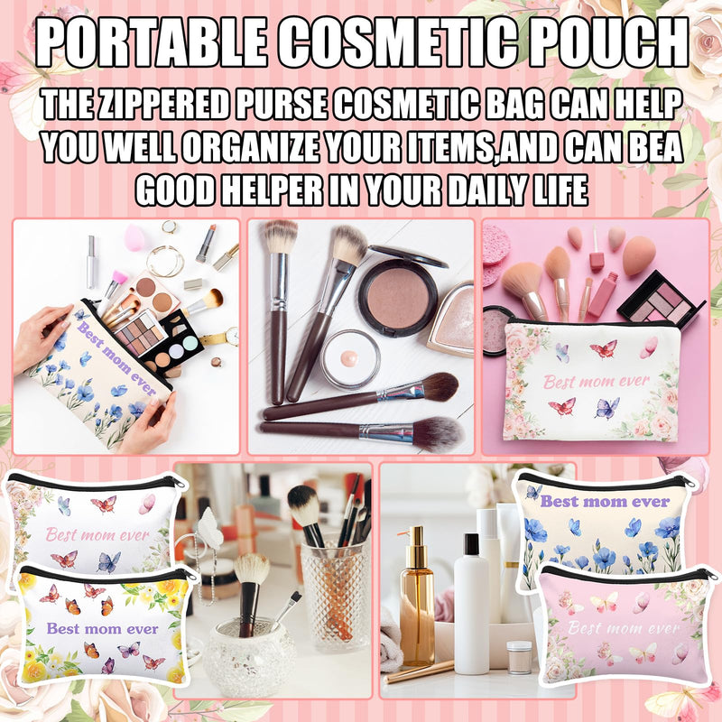 30 Pcs Best Mom Ever Makeup Bags Gifts for Women Bulk Church Gifts for Mama Cosmetic Bags Expecting Mom Essentials Pouch Thank You Mommy Cosmetic Travel Pouch (Flower Butterfly) 30 Flower Butterfly