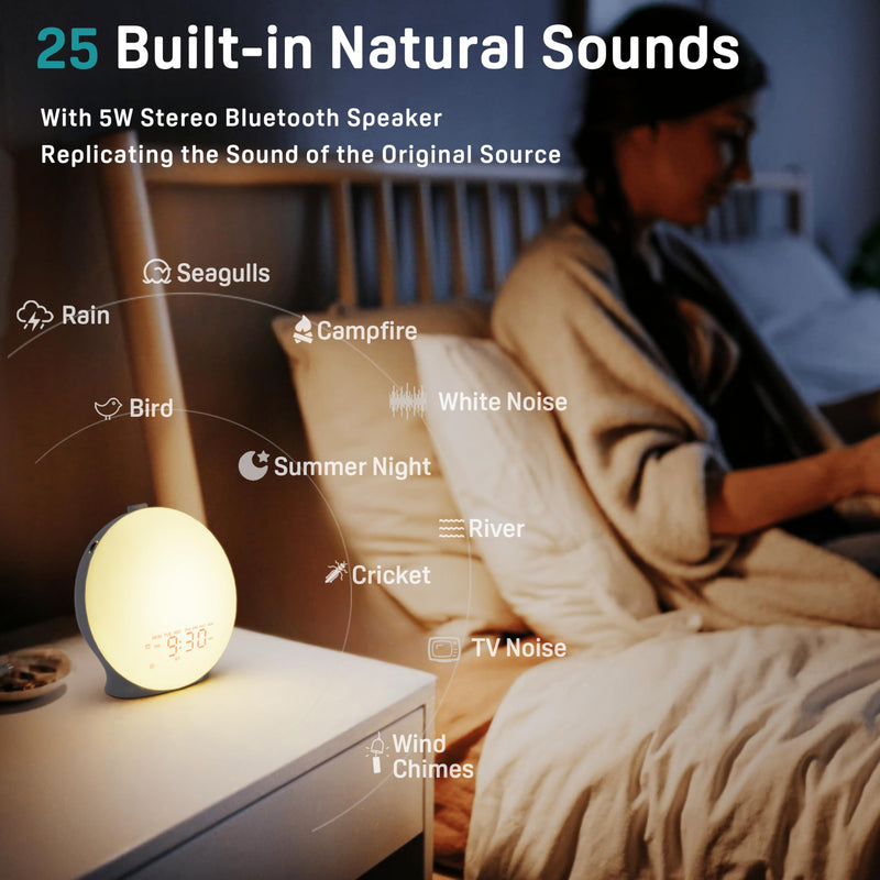 [Australia] - JALL Sunrise Alarm Clock White Noise Sound Machine with 22 Soothing Sounds, 17 NightLights, Bluetooth Speaker, Wake Up Light Alarm Clock for Bedrooms, Heavy Sleepers, Ideal Gift for Baby, Kids Seniors 