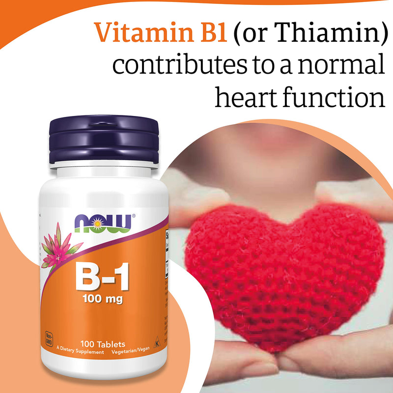 Now Foods, B-1, 100mg, 100 Vegan Tablets, Lab-Tested, Vitamin B1, Thiamine, Gluten Free, Soy Free, Vegetarian