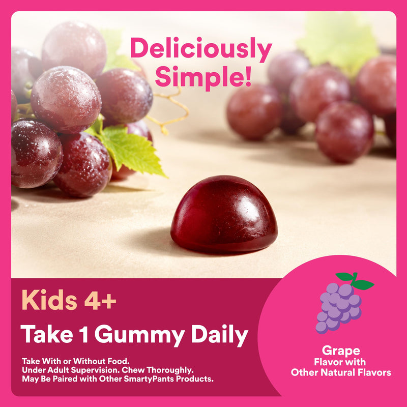 SmartyPants Kids Probiotic Gummies for Digestive Health: 2 Billion CFU Gut Health and Immune Support Supplement, Clinically Studied Probiotic, Gluten Free, Grape, 30 Count (30 Day Supply) 1 Count (Pack of 1) Grape Probiotic