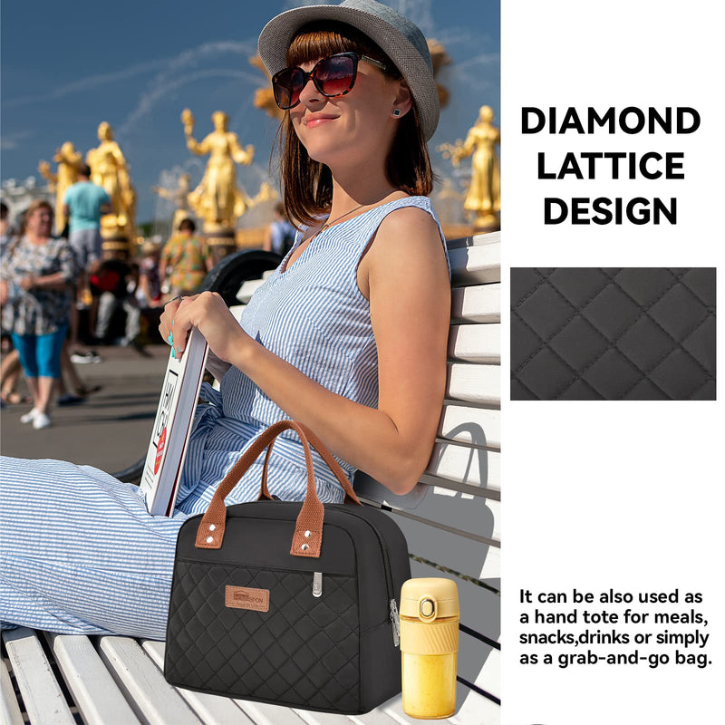 [Australia] - HOMESPON Insulated Lunch Bag for Women Men Adults Lunch Tote with Front Pocket Lunch Box Container Cooler Bag for Work Picnic (Black) Black 