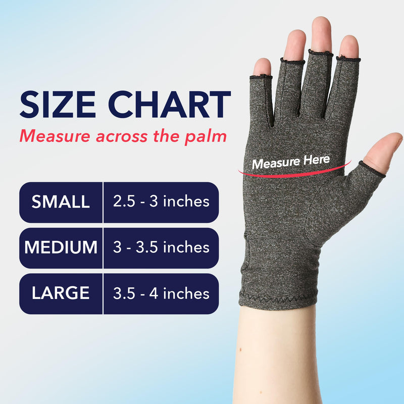 Doctor Developed Arthritis Gloves For Women & Men - Compression Fingerless Gloves - Compression Gloves For Pain Relief, Arthritic Joint Relief & Carpal Tunnel With Dr Handbook, 2 Pairs (M) Medium Gray - 2 Pack