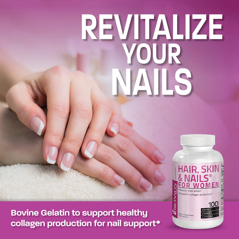 Bronson Hair, Skin & Nails with Biotin Extra Strength Vitamin Supplement for Women, 100 Capsules