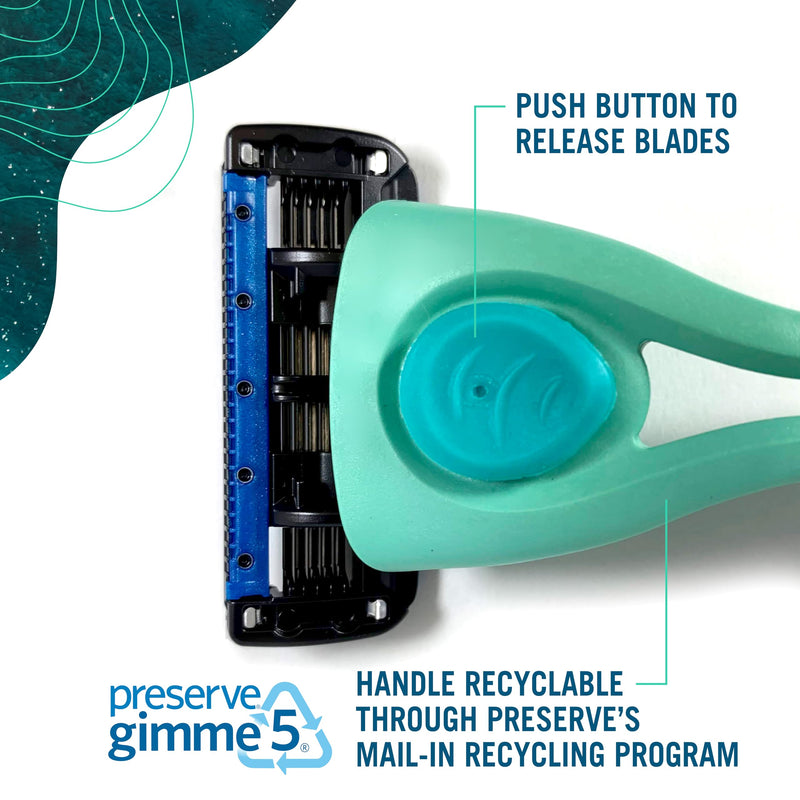[Australia] - Preserve POPi Shave 5 Razor System Made with Recycled Ocean Plastic and 5-blade cartridge, Coral Pink, 1 Count Recycled Ocean Plastic: Coral Pink 
