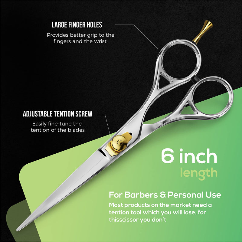 [Australia] - Suvorna 6" Hair Scissors Professional - Hair Shears for Women & Men - Extremely Sharp Hair Cutting Scissors to Cut Hair - Right Hand Barber Shears for Hair Cutting for Hairdressers and Professionals 6" Adjustable Golden Screw & Straight Rest 