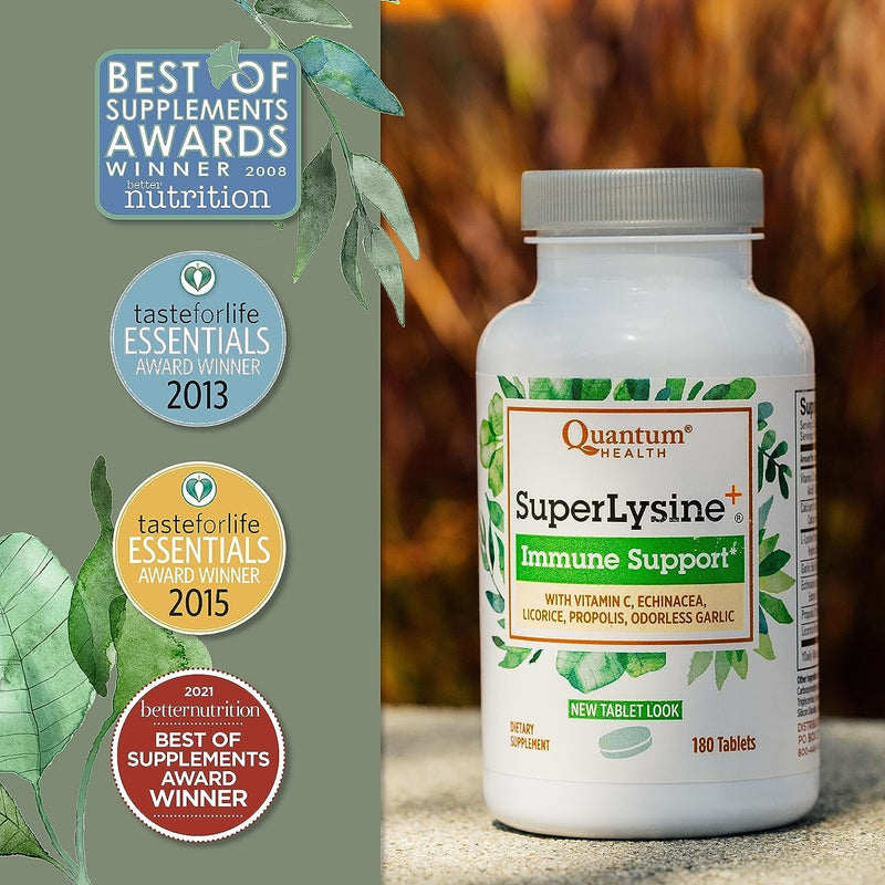 Quantum Health SuperLysine+ 1500mg L-lysine Immune, 180 Tablets (Pack of 2) | Essential Amino Acid, Vitamin C, Echinacea, Licorice, Bee Propolis & Odorless Garlic, Daily Formula Unflavored 180 Count (Pack of 2)