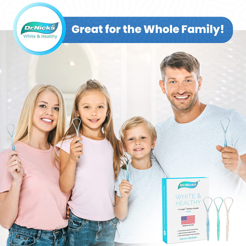 [Australia] - Dr. Nick’s White & Healthy Tongue Scraper (3 pack), Dentist Designed to Cure Bad Breath, Easy to Use Plastic Tounge Scraper Cleaner Maintains Oral Care for Adults (Green Blue & White) Green Blue & White 