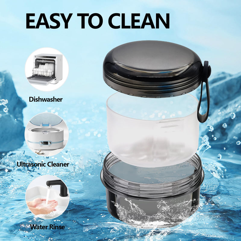 [Australia] - Leak Proof Denture Cups for Soaking Dentures, Partial Denture Bath Case Travel Retainer Cleaning Container Case with Brush for Aligner, Denture, Mouth Guard - Transparent Black 